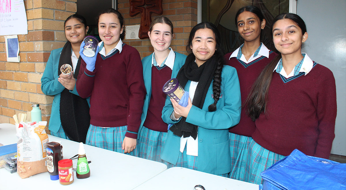 Year 9 Commerce stall at McAuley Westmead. The students are selling acai bowls.