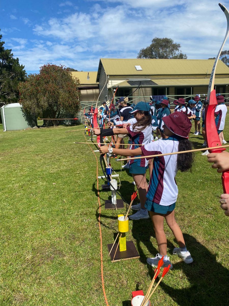 Group of students practising Archery at the Year 7 Activity Day, Catherine McAuley Westmead