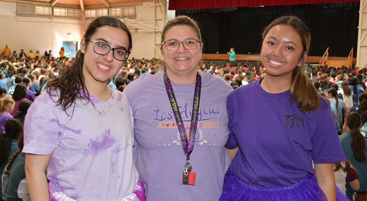 McAuley Westmead Dobson House Leaders Liz S. on right and Gabrielle S. on left with Dobson House Patron Mrs Ekde.