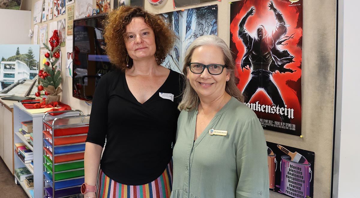 Author Felicity Castagna (left), shown with English Teacher and Librarian Ms Elizabeth Newman, ran a series of talks and workshops for English students on Monday, 27th November.