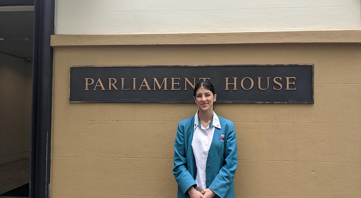 Sara at NSW Parliament House last year where she attended the NSW Constitution Convention