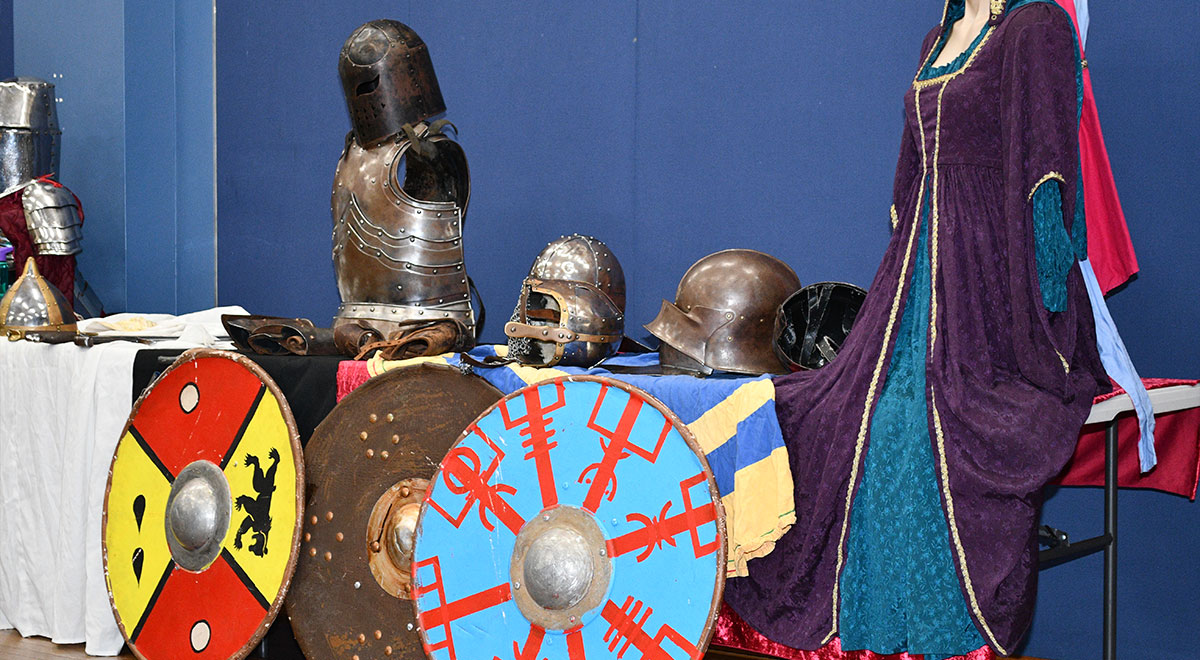 Medieval armor and equipment on display at the Year 8 Medieval Incursion
