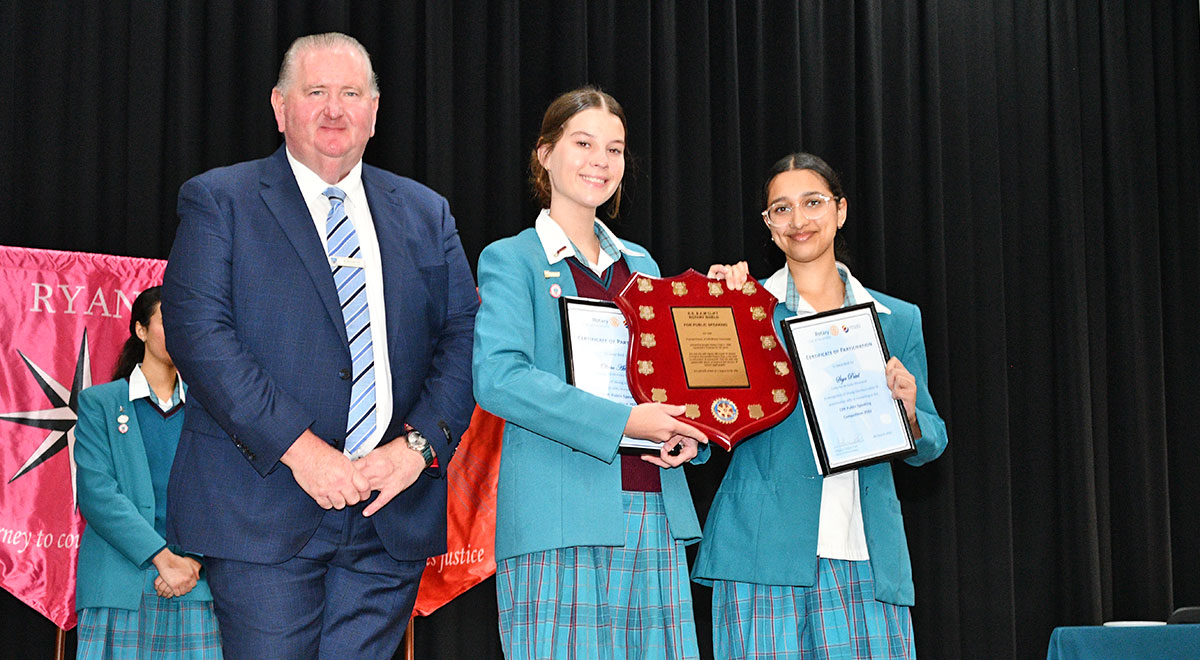 Olivia A. and Siya P. took part in the Clift Public Speaking Competition this year with Siya winning the overall competition. Students shown with Assistant Principal Mr Michael Hall.