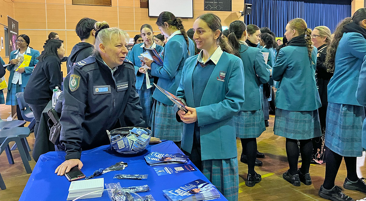 Catherine McAuley Westmead student talking to a police liason officer