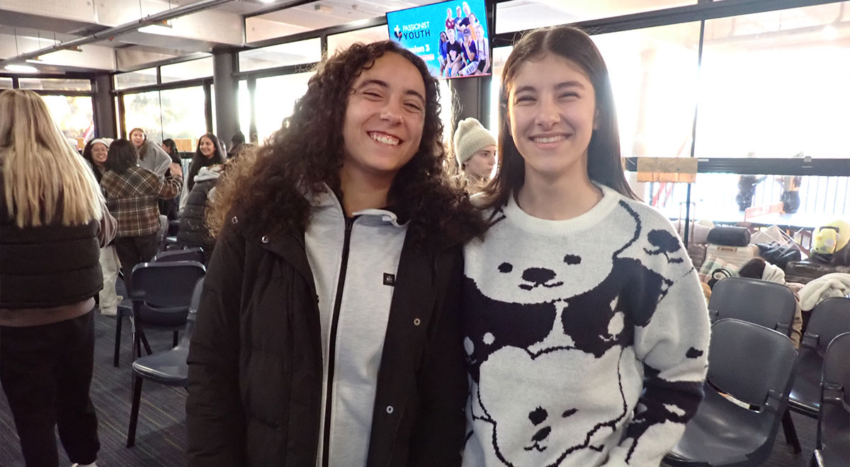 Two happy students on retreat