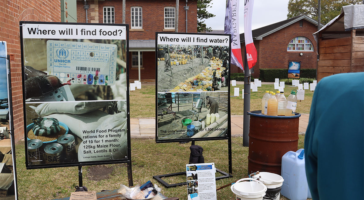 Equipment used by refugees, with signpostage delivering additional context