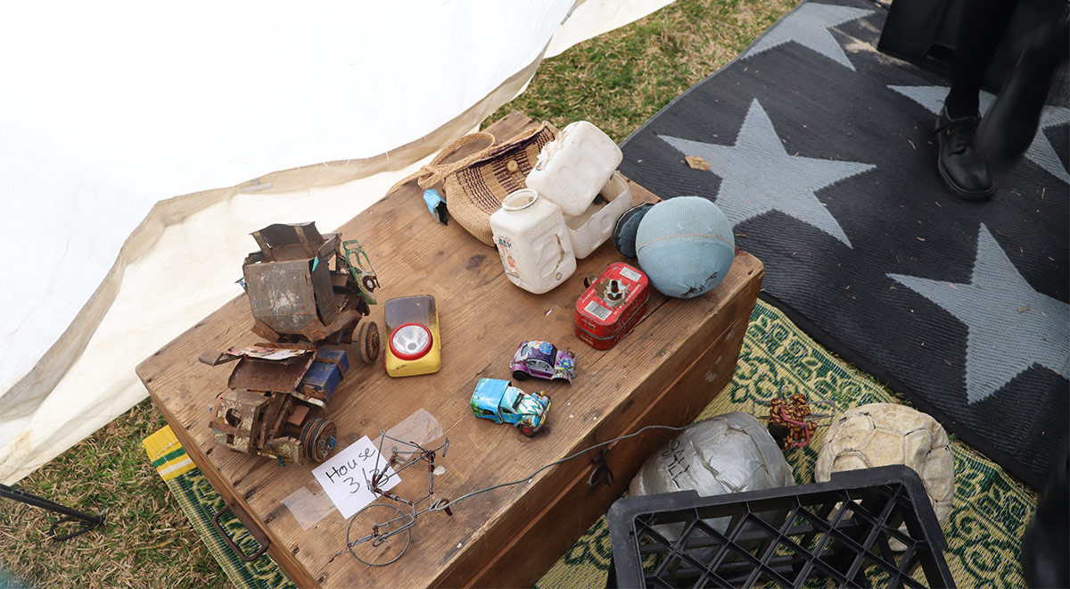 Personal possessions of a refugee. Some of it is destroyed, other pieces are in tact.