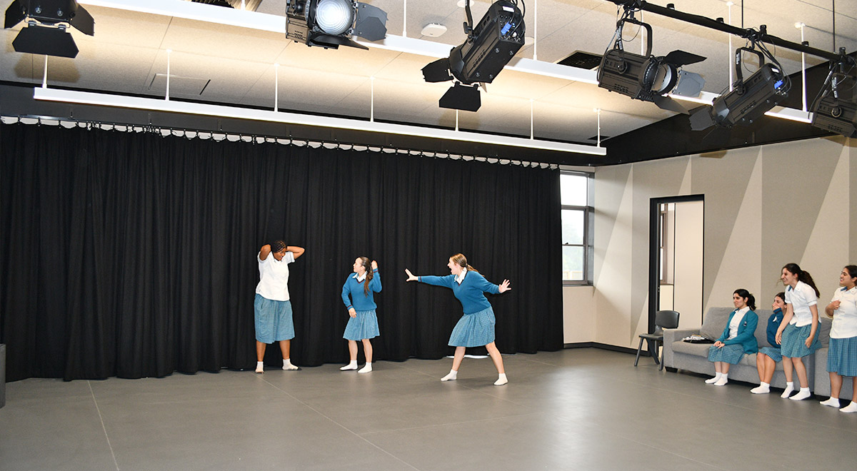 Drama students from Catherine McAuley Catholic College Westmead enjoying the new and modern facilities