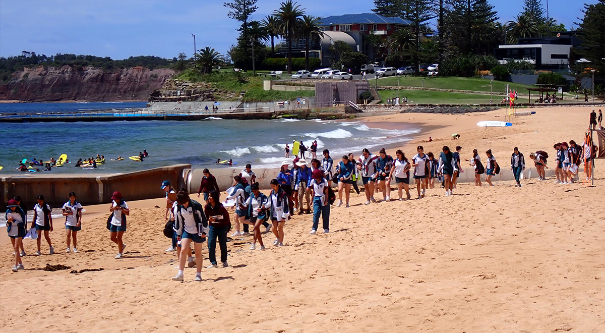 Catherine McAuley Westmead students spread out across Collaroy Beach