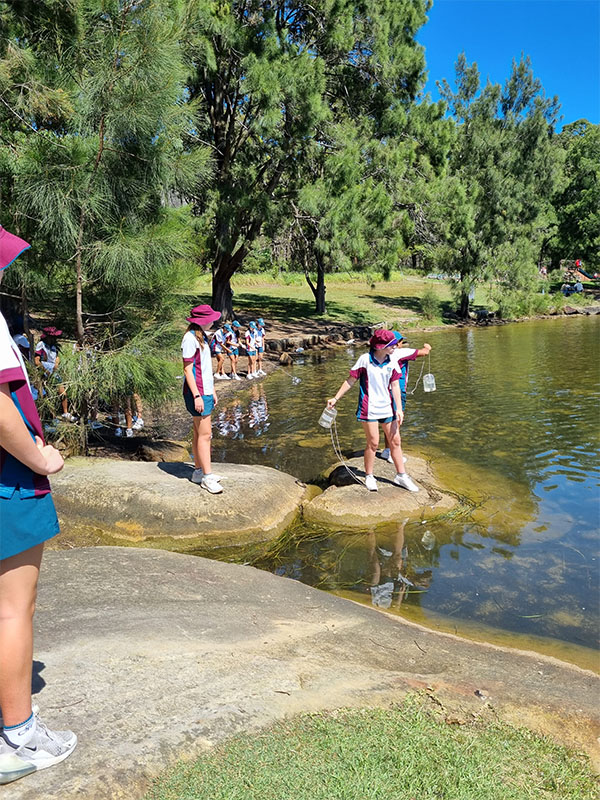 2025 Year 8 Catherine McAuley Westmead students hand reel fishing at the Manly Dam Reservoir.