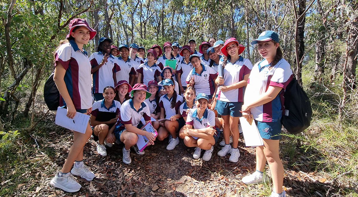 Year 8 Catherine McAuley Westmead students hand reel fishing at the Manly Dam Reservoir.