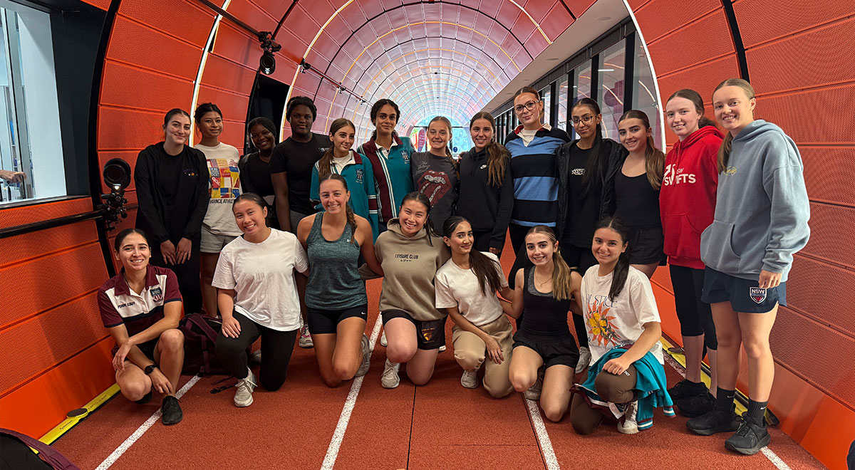 Students using the biomechanics track at the ACU BEST Hub in Blacktown.