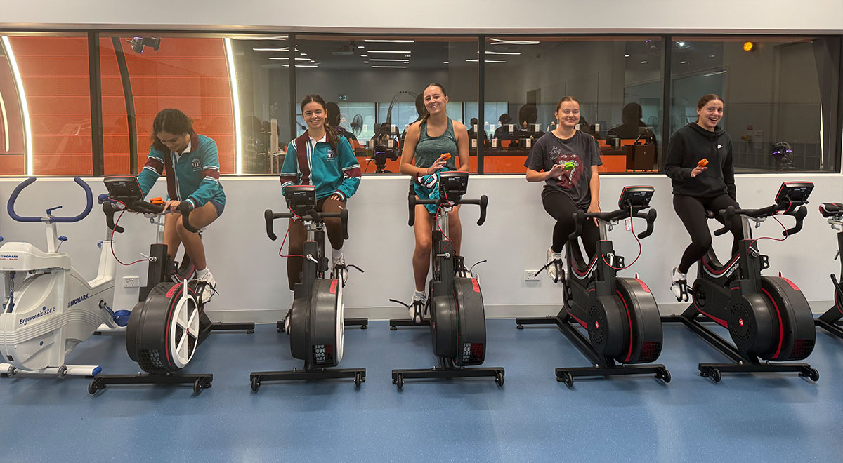 Students using the biomechanics track at the ACU BEST Hub in Blacktown.