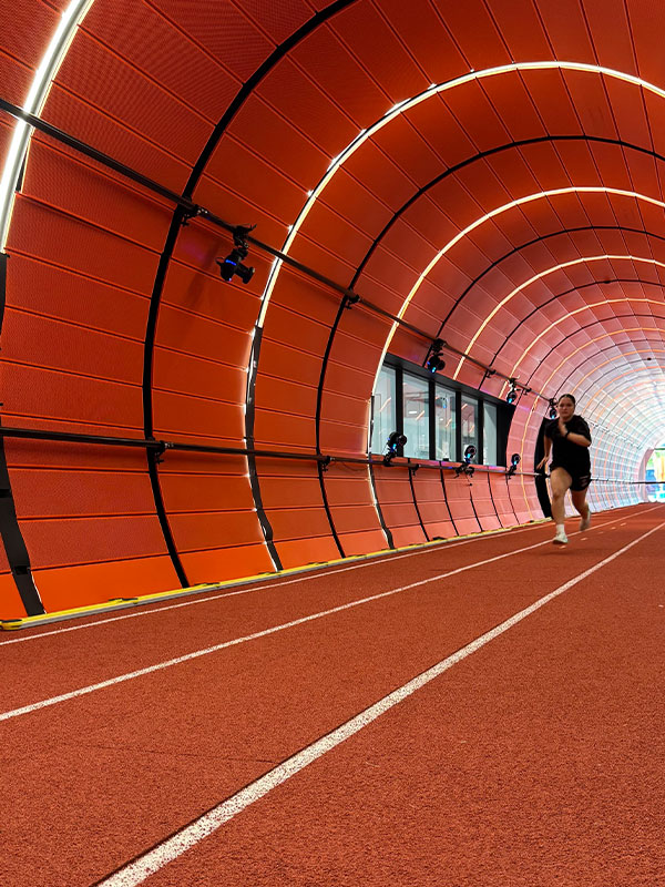 Students using the biomechanics track at the ACU BEST Hub in Blacktown.