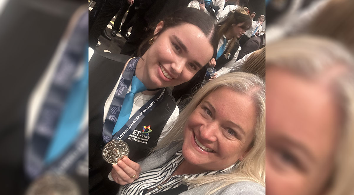 Niamh M. Year 12 has placed 2nd in the WorldSkills Australia Business Services competition. Shown with her Business Services Teacher Mrs Taryn Grima.
