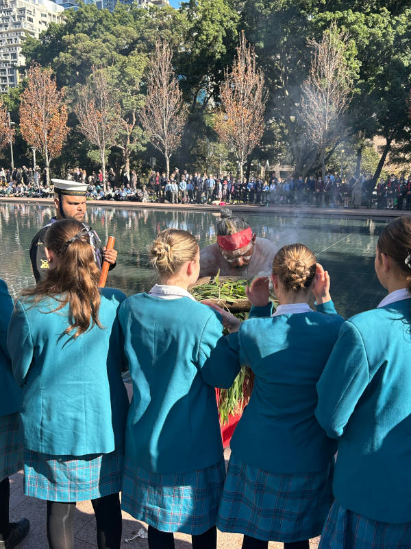 Aboriginal Smoking Ceremony. Catherine McAuley students are participating