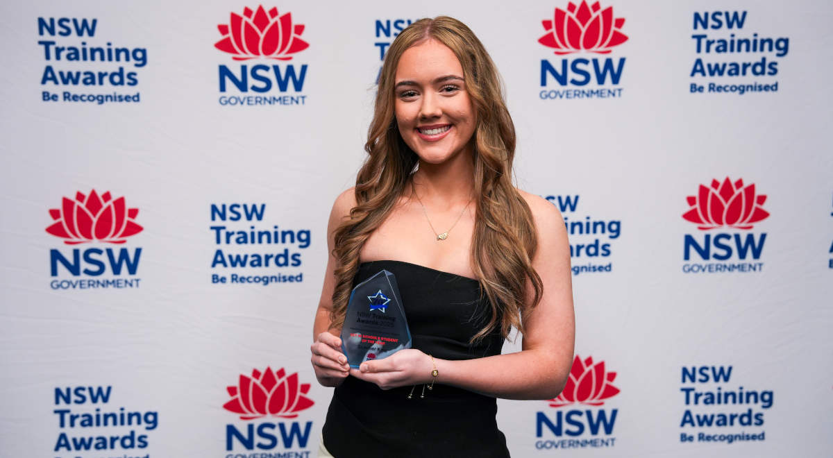 Year 12 student Summer K. has been named as the VET in Schools Student of the Year at the NSW Training Awards (Western Sydney and Blue Mountains Region). Summer was awarded for her work in VET Business Services and VET Fitness.