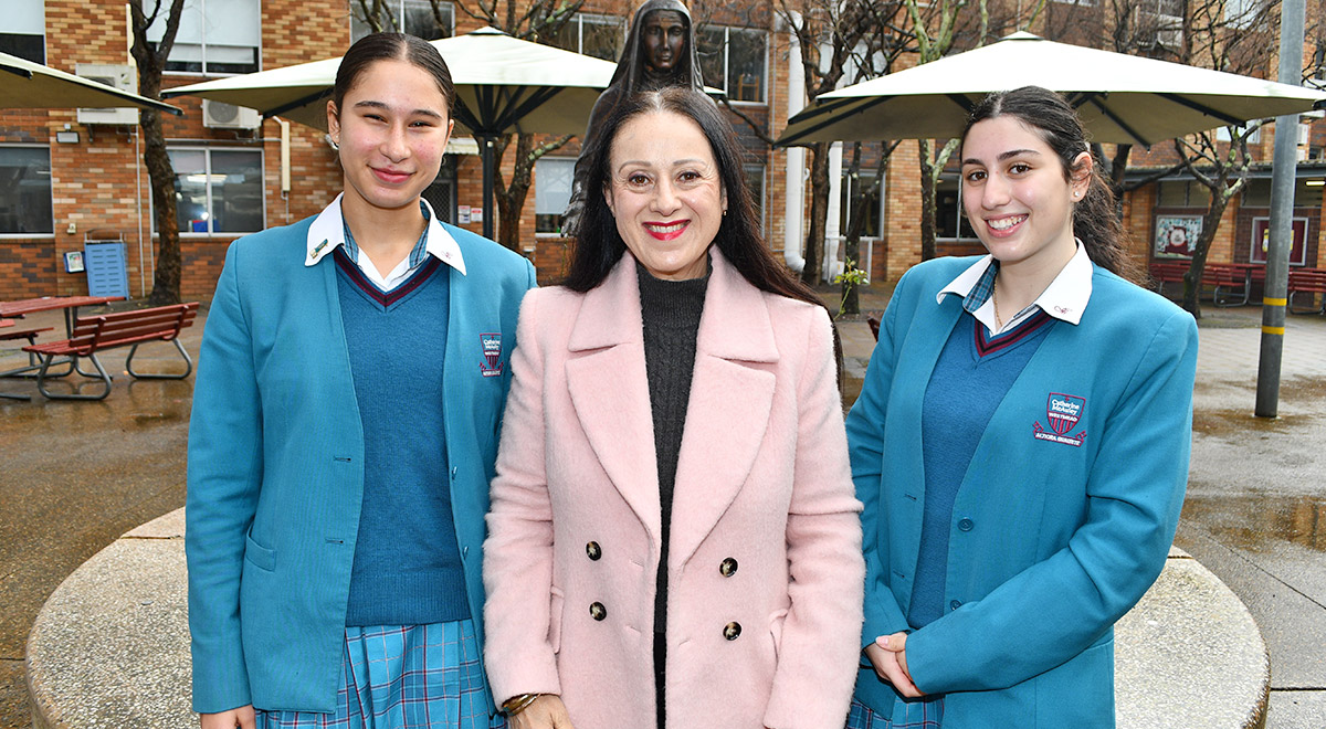 New school captains Lara and Talia with School Principal Mary Refalo