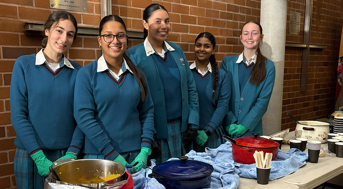 Catherine McAuley students serving soup at the Parramatta Homelessness Memorial Service.