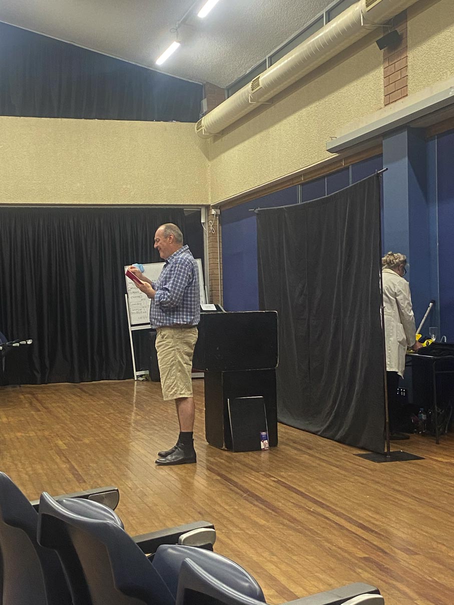 Year 8 English Incursion at Catherine McAuley Westmead. Two actors in ‘Flowers For Algernon’ Production
