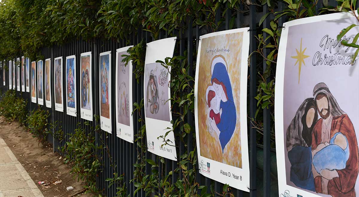 Christmas artworks which are on display along Darcy Road outside the school.