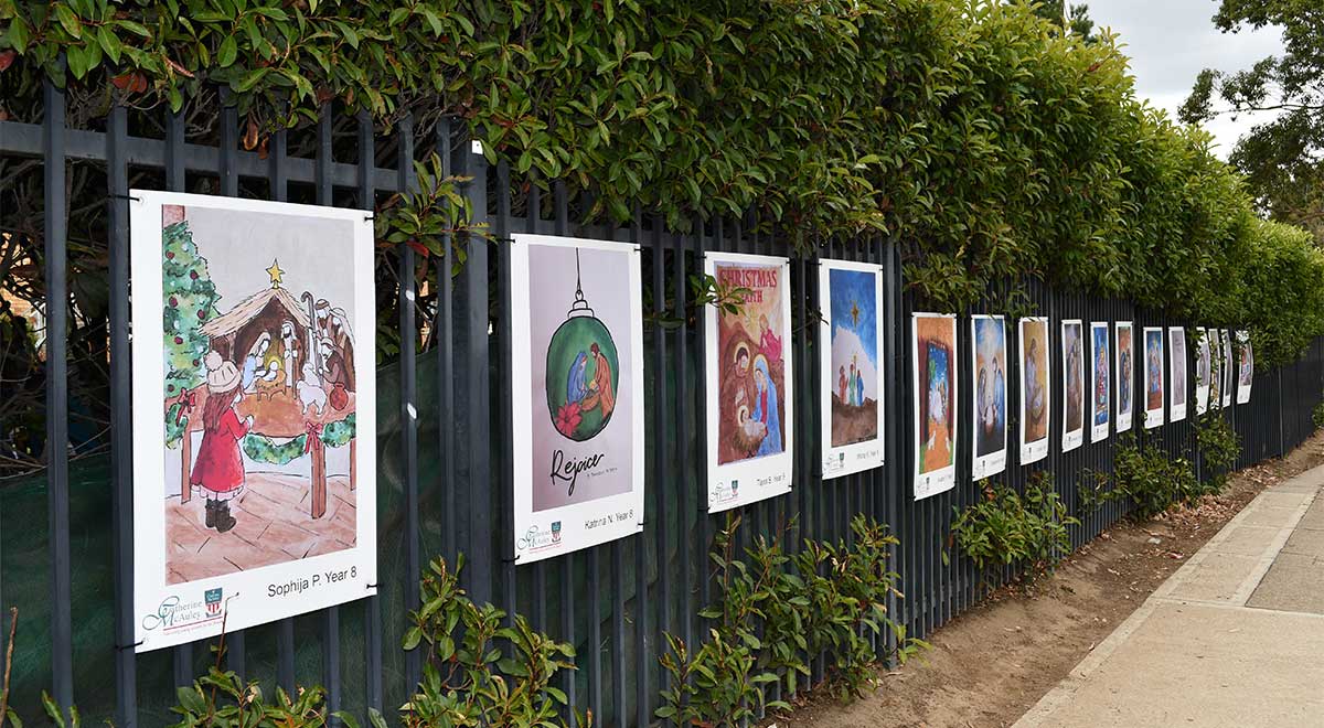 Christmas artworks which are on display along Darcy Road outside the school.