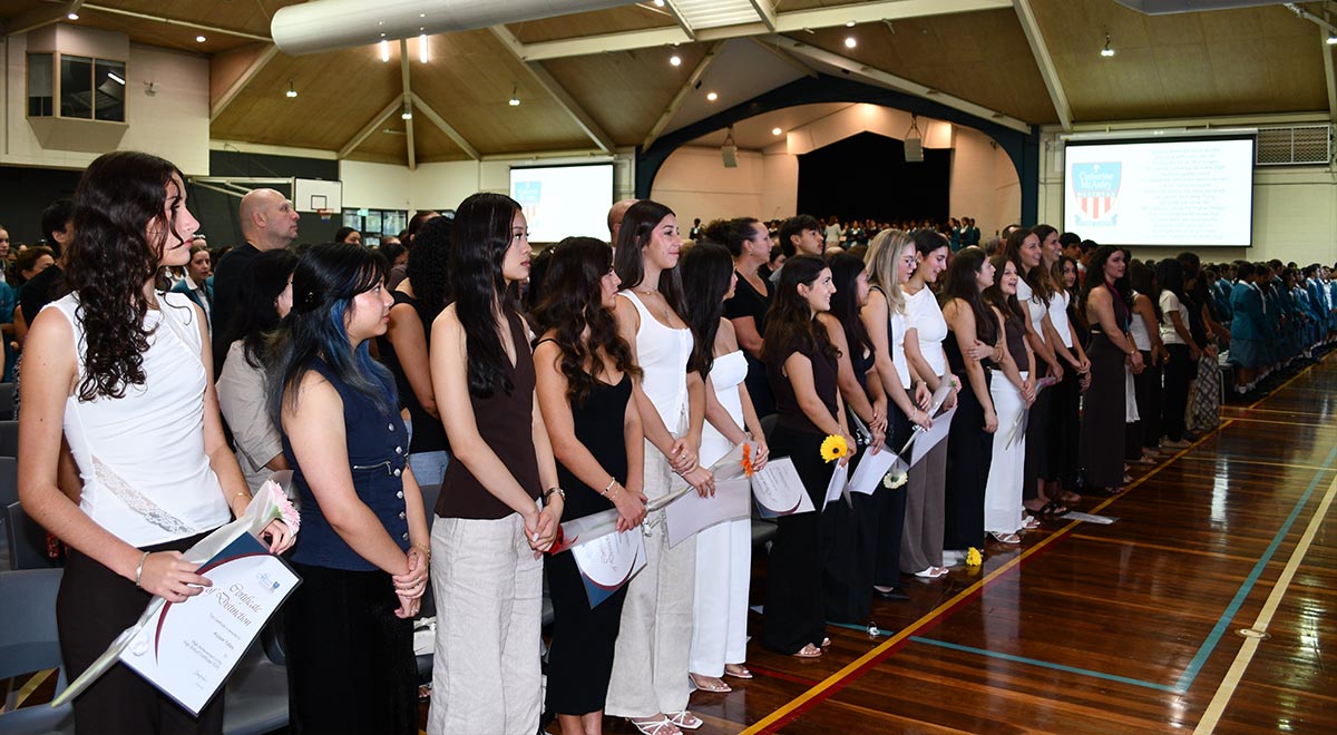 Catherine McAuley Westmead High Achievers, from the Class of 2025, attendinf High Achievers Assembly.