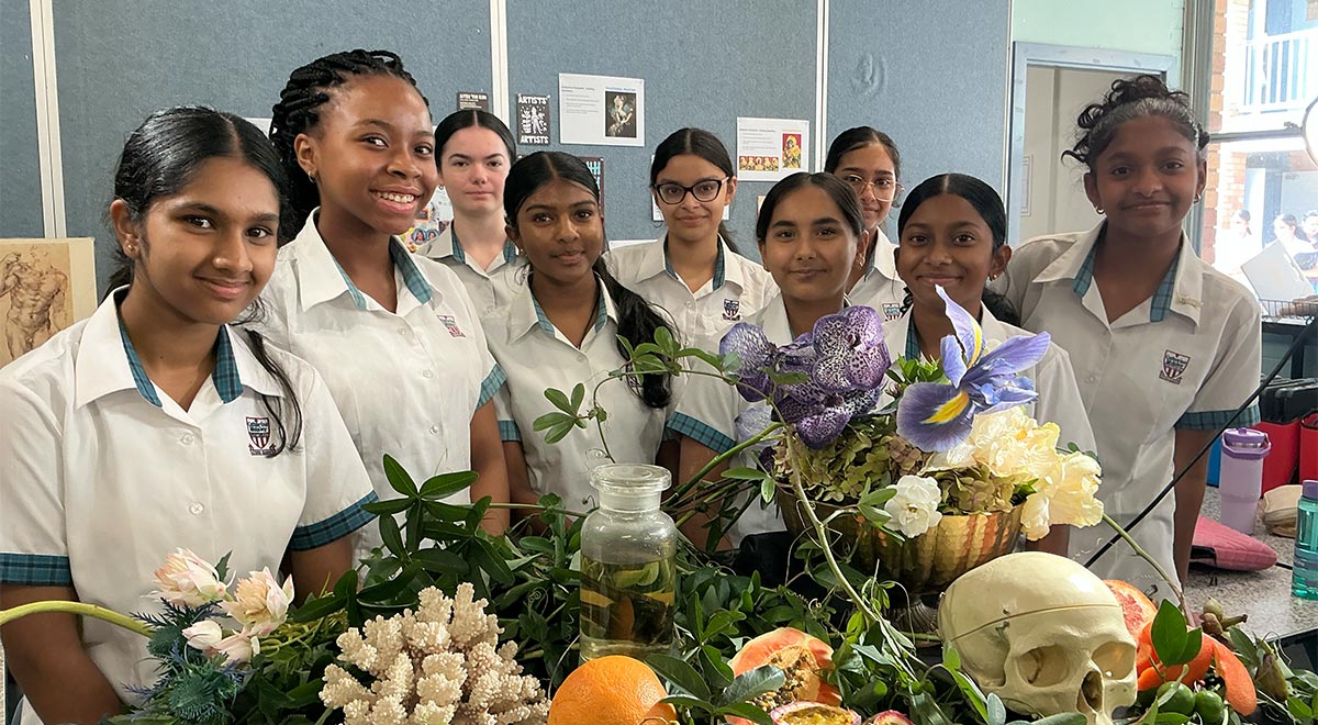 Year 9 Visual Arts students have put together an arrangement that embodies the concepts of memento mori and vanitas.