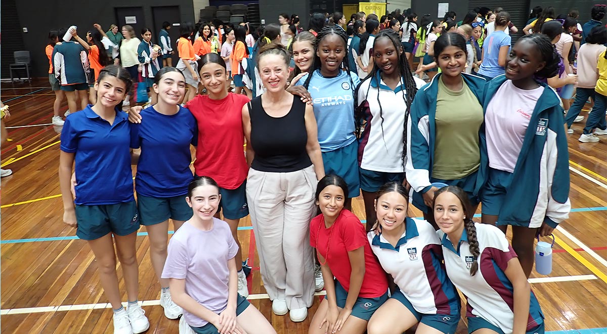 Principal and students in Morley Centre