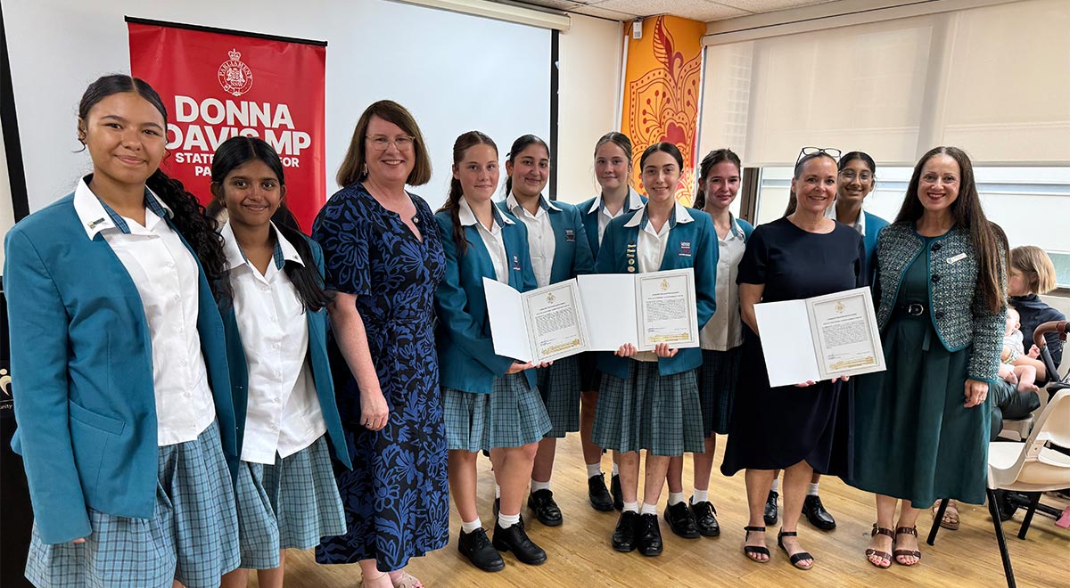 Donna Davis MP, School Principal Mary Refalo and Year 11 students at a special afternoon tea on Tuesday, 3rd March 2026 to acknowledge their extraordinary efforts.