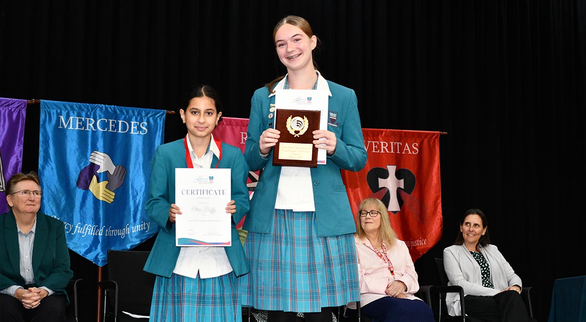 Grand Final students Olive D. Year 7 and Heidi S. Year 10.