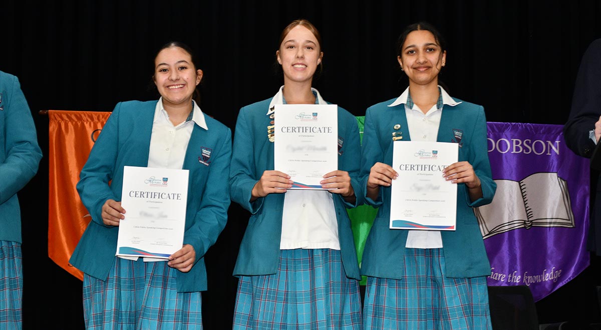 Semi Final students Olivia I. Year 8, Crystal M. Year 10 and Siya P. Year 11.