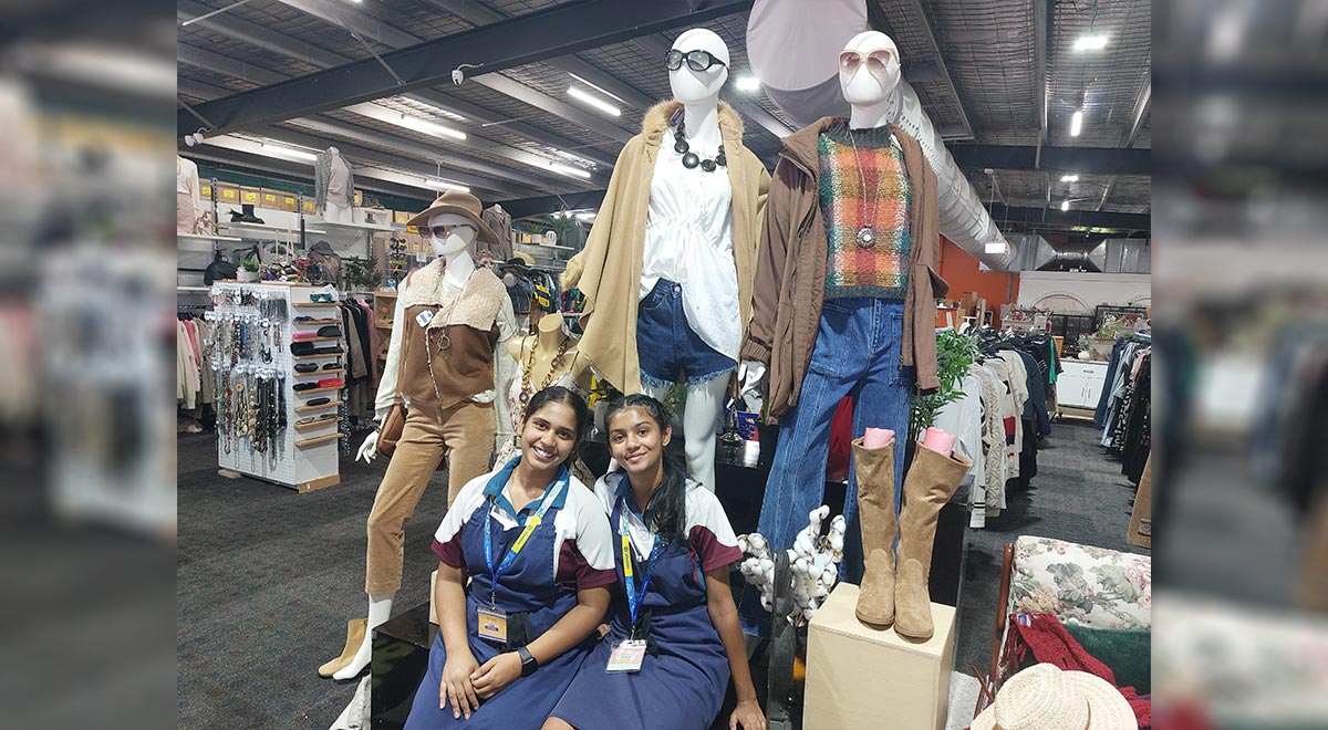 Catherine McAuley Westmead students posing with the dispalys they have created