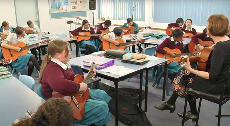 Students receiving Guitar lessons at Catherine McAuley Catholic College Westmead