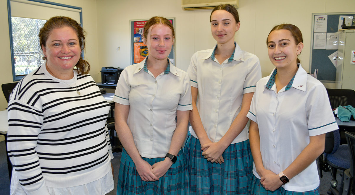 Taryn Grima with three students who were all finalist for VET in Schools Student of the Year at the 2022 NSW Training Awards (Western Sydney & Blue Mountains)