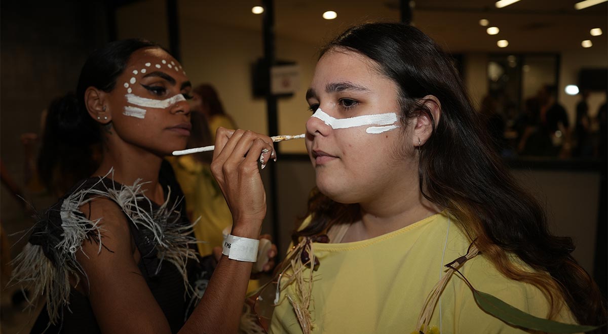 Milo Smith, Catherine McAuley Westmead student, preparing to take part in the Welcome to Country