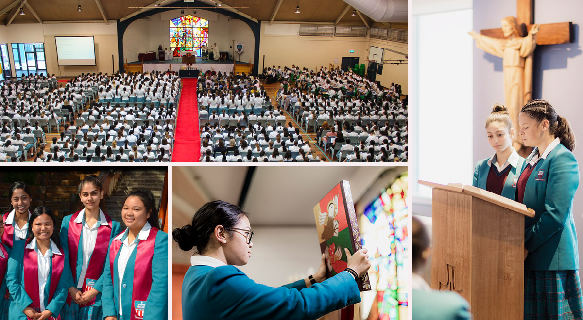 Collage of spiritual life at Catherine McAuley Catholic College Westmead